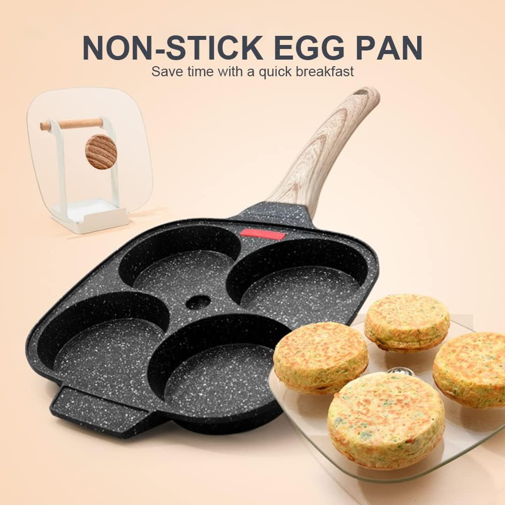 Fried Egg Pan, Egg Frying Pan with Lid Nonstick 4 Cups Pancake Pan Aluminium Alloy Cooker for Breakfast, Induction Compatible