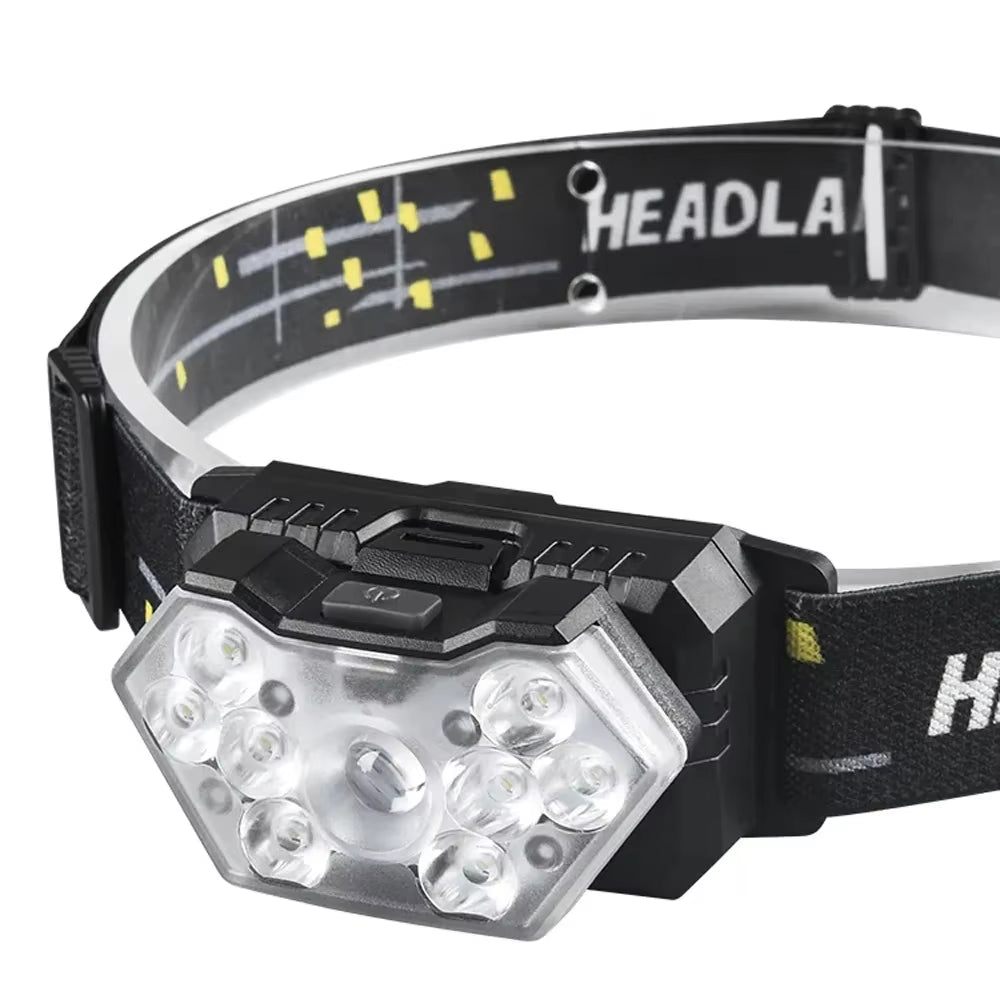 9 Led Strong Light Headlamp USB Rechageable Motion Sensor Headlight Portable Fishing Camping Outdoor Head Lamp Work Flashlight