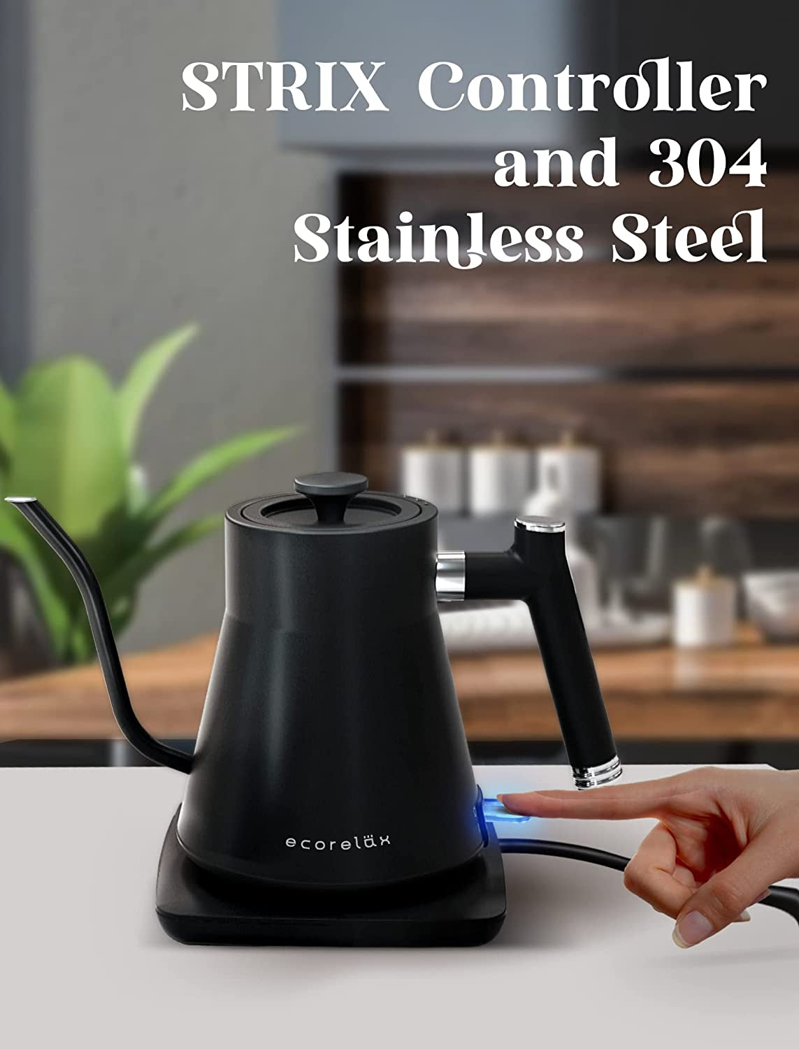 Gooseneck Electric Kettle, Pour over Coffee and Tea Kettle, 100% Stainless Steel Inner with Leak Proof Design, 1200W Rapid Heating, Strix Boil-Dry Protection, 0.8L, Matte Black