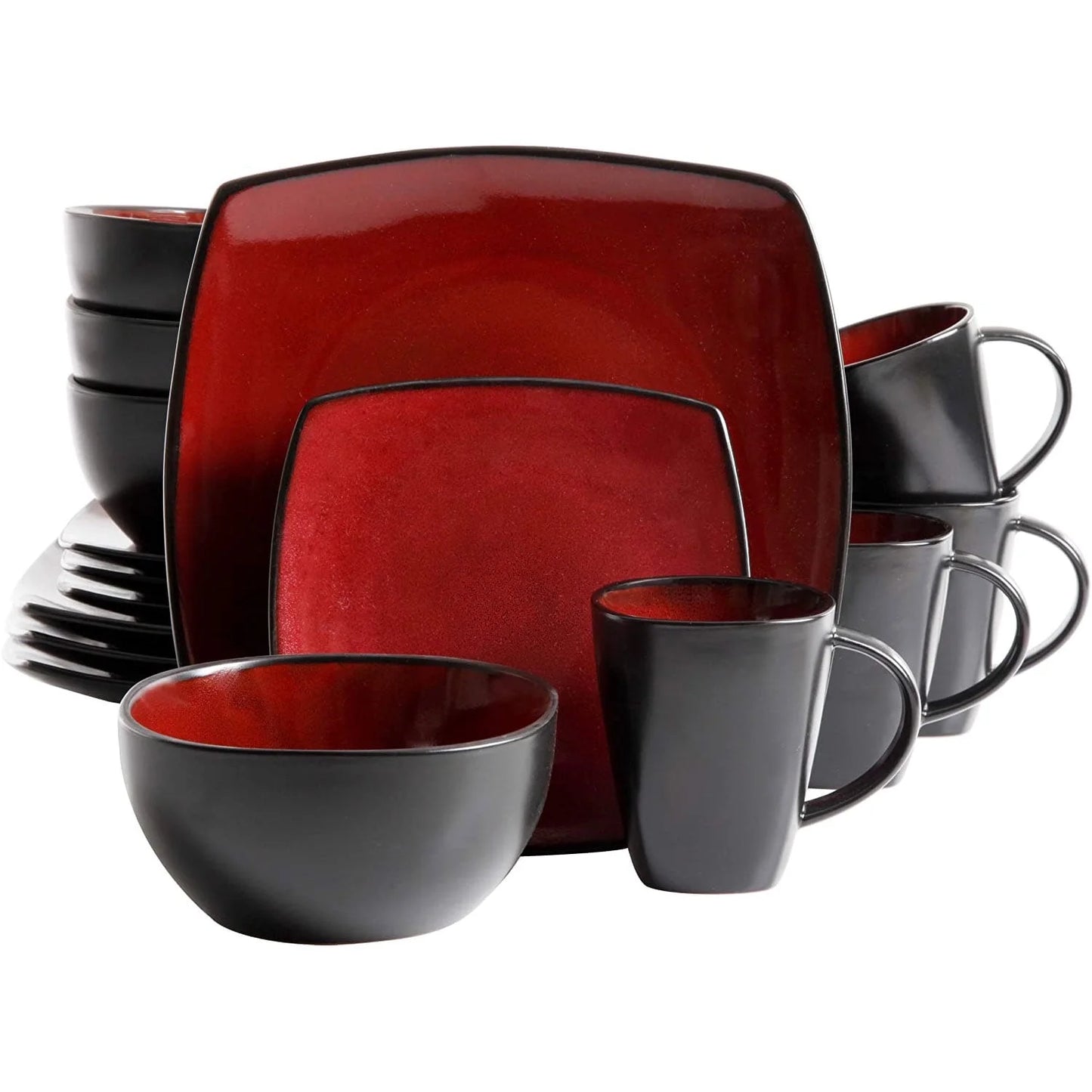 Soho Lounge Square 16-Piece Dinnerware Set - Red