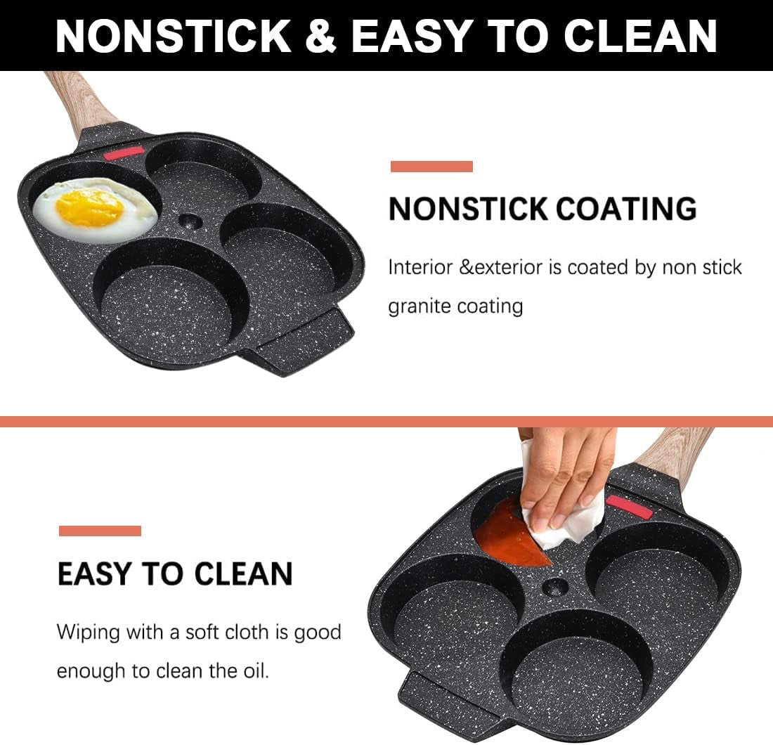 Fried Egg Pan, Egg Frying Pan with Lid Nonstick 4 Cups Pancake Pan Aluminium Alloy Cooker for Breakfast, Induction Compatible