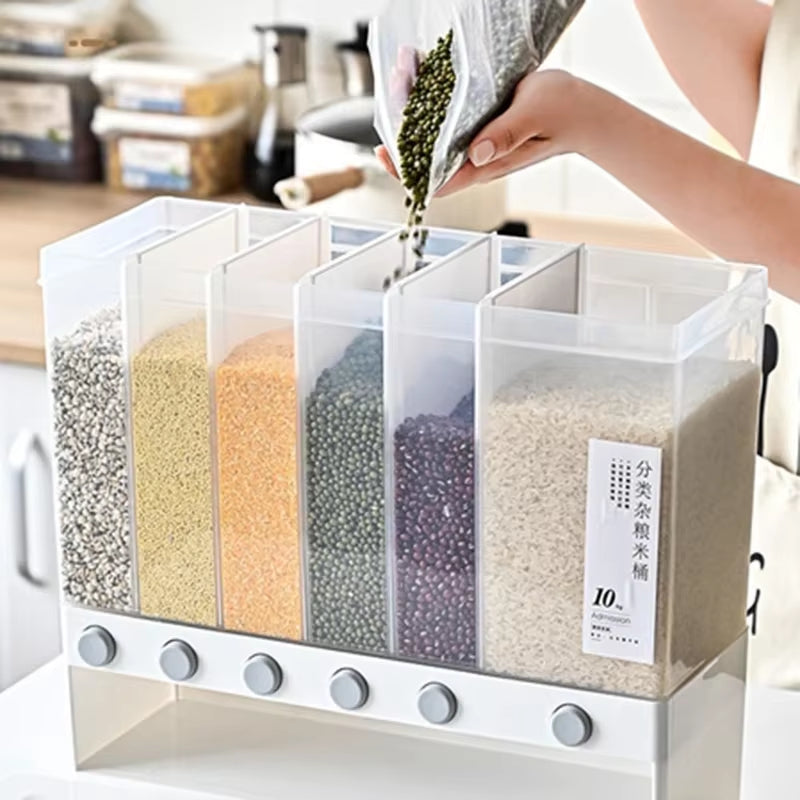 10L Wall Mounted Separate Rice Bucket Cereal Dispenser Moisture Proof Plastic Automatic Racks Sealed Food Storage Box